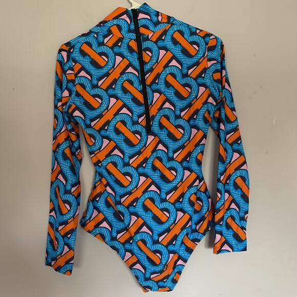 BURBERRY Monogram Women’s Long Sleeve One Piece Bathing Suit Boddysuit XL - Picture 8 of 8